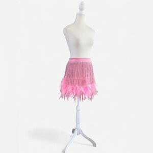 La Ros Pink Fringe & Feather Mini Skirt Size Small